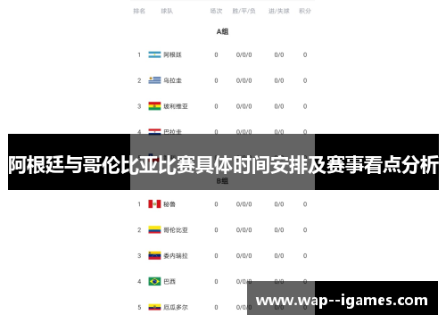 阿根廷与哥伦比亚比赛具体时间安排及赛事看点分析 阿根廷与哥伦比亚比赛具体时间安排及赛事看点分析