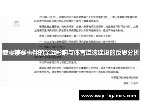 魏震禁赛事件的深远影响与体育道德建设的反思分析