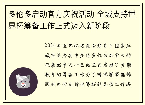 多伦多启动官方庆祝活动 全城支持世界杯筹备工作正式迈入新阶段 多伦多启动官方庆祝活动 全城支持世界杯筹备工作正式迈入新阶段