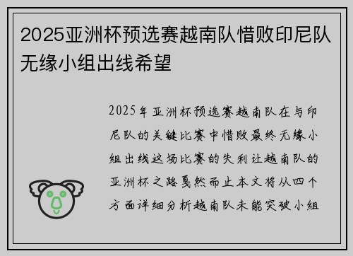2025亚洲杯预选赛越南队惜败印尼队无缘小组出线希望 2025亚洲杯预选赛越南队惜败印尼队无缘小组出线希望